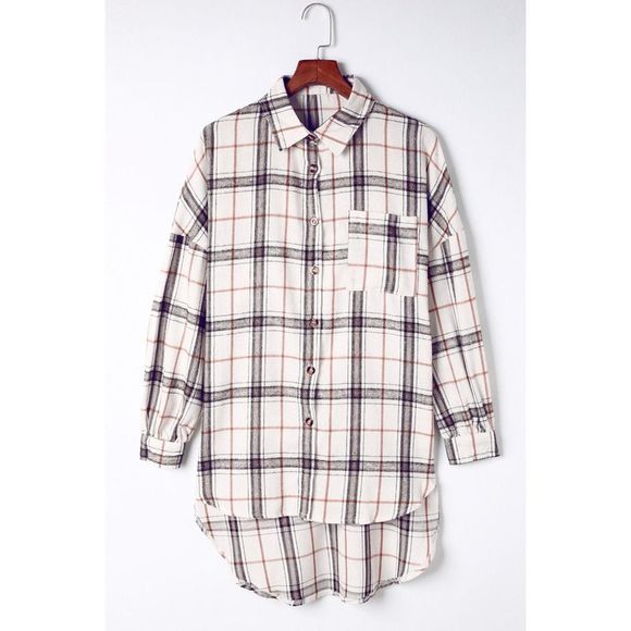 Azura Exchange  White Oversized Plaid Pattern Shacket with Slits - Picture 11 of 15